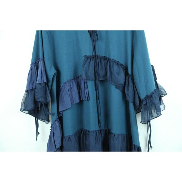 Pretty Angel XL Tunic Top Linen Blend Ruffles Blue Lagenlook Fairy Artsy Boho - Picture 3 of 11